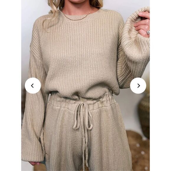MABLE Sweater Romper Small/Medium Taupe Tan Knit Drawstring Keyhole Back LS - Picture 3 of 16